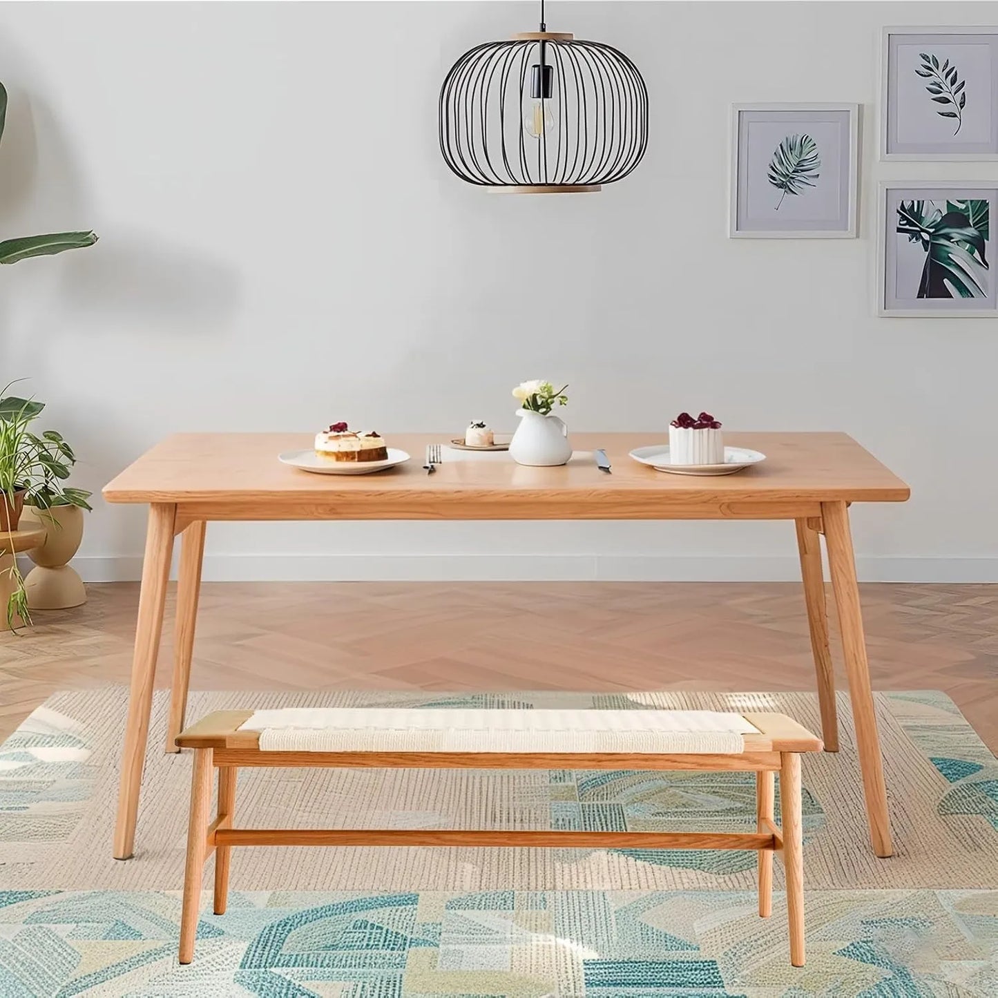 White Oak Bench With Woven Seat For Dining Room Or Entryway