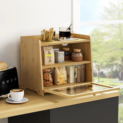 Bamboo Bread Box With Glass Door