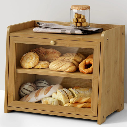 Bamboo Bread Box With Glass Door