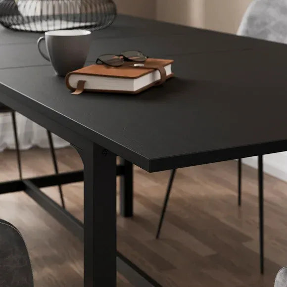 Black Extendable Wooden Dining Table With Metal Legs