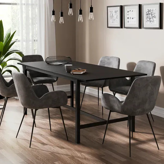 Black Extendable Wooden Dining Table With Metal Legs