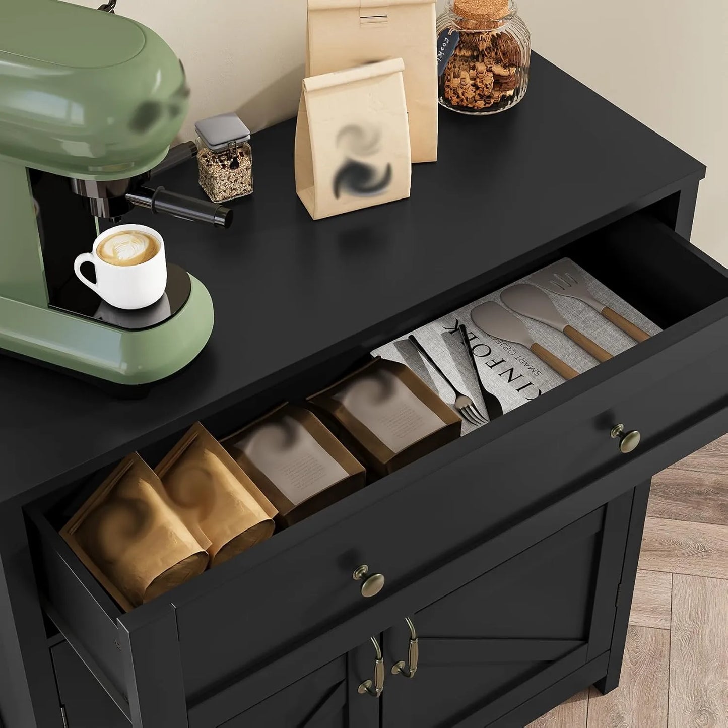 Black Storage Cabinet With Adjustable Shelf And Drawer