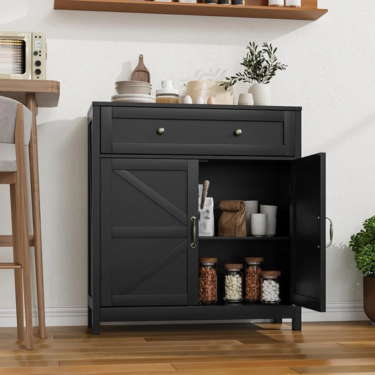 Black Storage Cabinet With Adjustable Shelf And Drawer