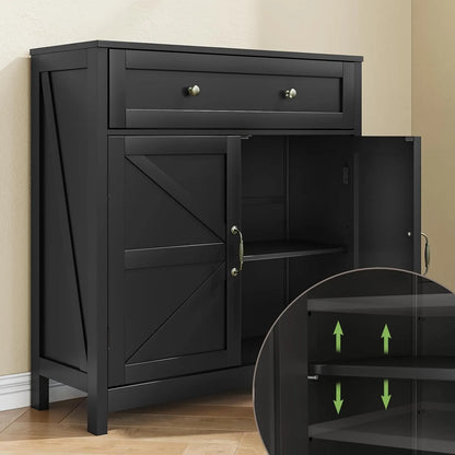 Black Storage Cabinet With Adjustable Shelf And Drawer