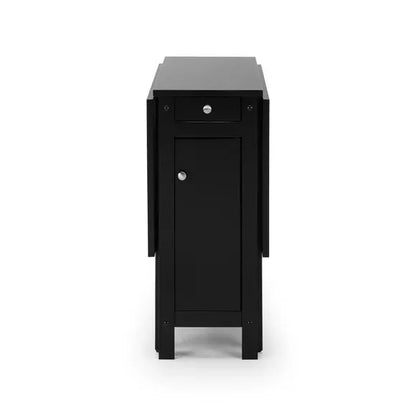 Compact Drop Leaf Dining Table With Built In Storage In Black Finish
