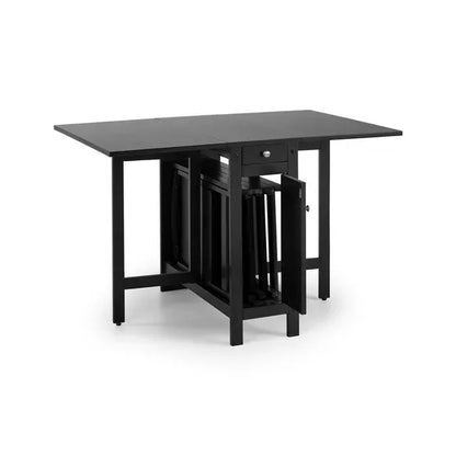 Compact Drop Leaf Dining Table With Built In Storage In Black Finish