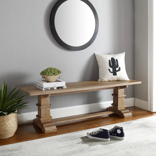 Rustic Brown Farmhouse Dining Bench With Pedestal Base