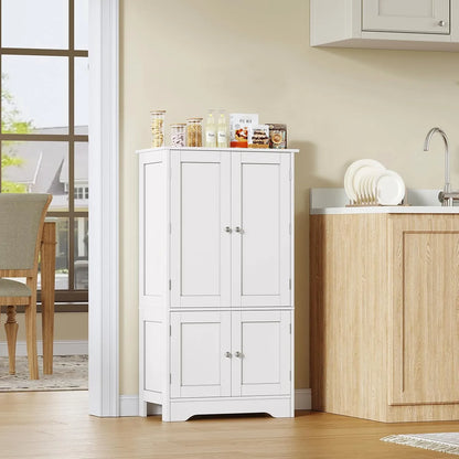 White Freestanding Storage Cabinet With Double Doors And Adjustable Shelves