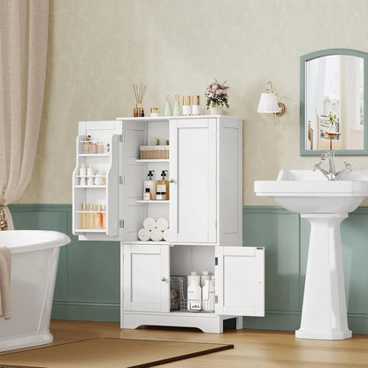 White Freestanding Storage Cabinet With Double Doors And Adjustable Shelves