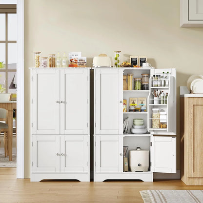 White Freestanding Storage Cabinet With Double Doors And Adjustable Shelves