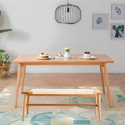 White Oak Bench With Woven Seat For Dining Room Or Entryway