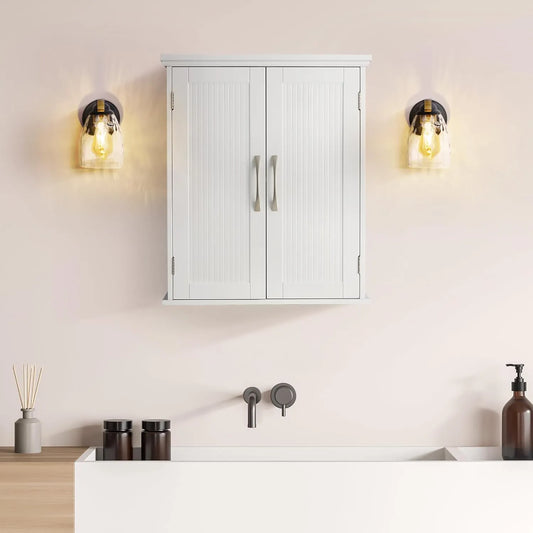 White Wall Mounted Cabinet With Adjustable Shelves